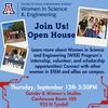 light blue flyer with WISE logo in upper left corner. Navy blue test descends to white and red text. Polaroid's of WISE student workers surround main title on right and left side.