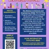 purple background flyer with stars in top corners and white text against navy blue boxes. Cartoon STEM professionals are pictured underneath title. 